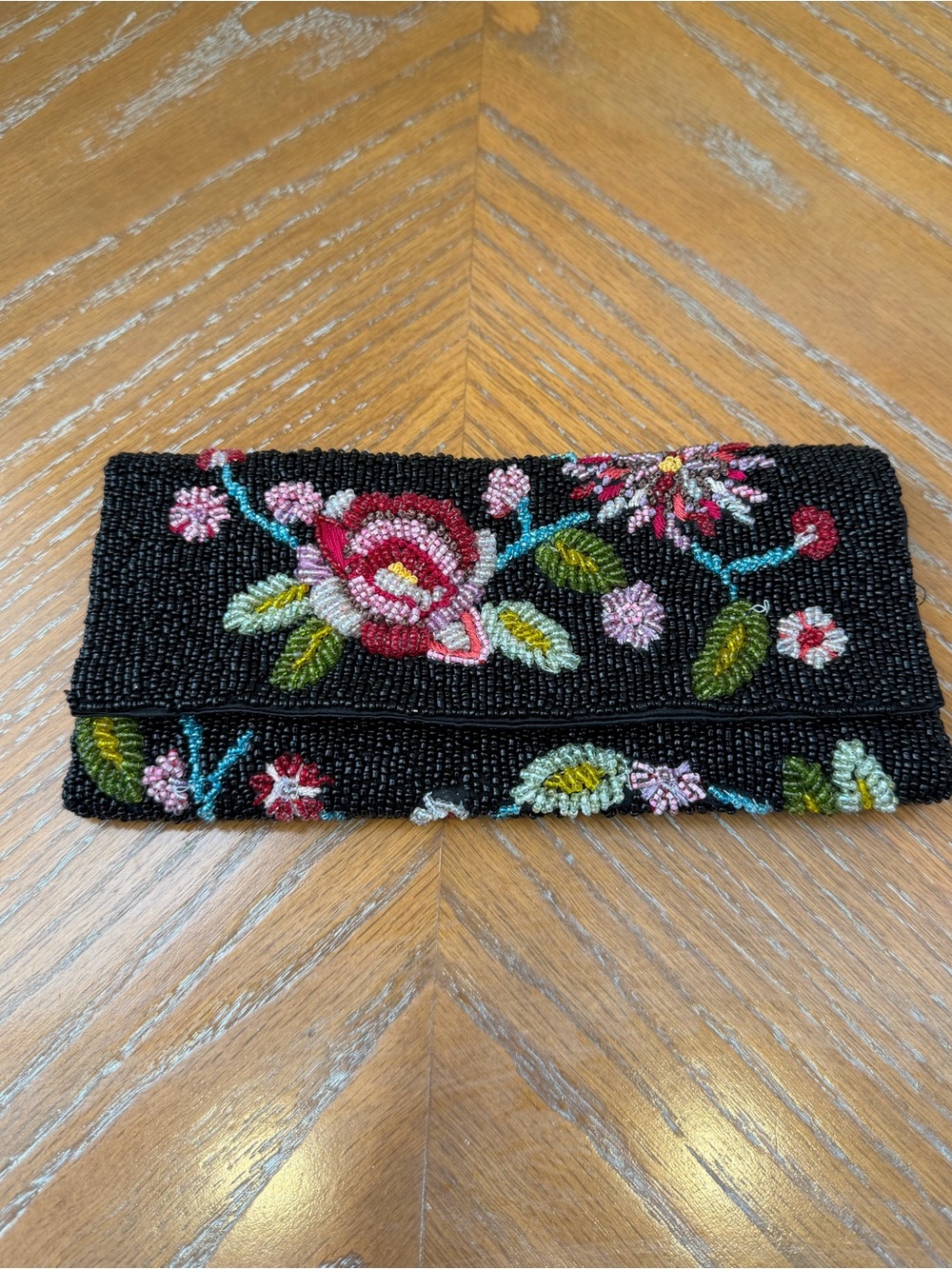 Christian Livingston Black Beaded Floral Clutch